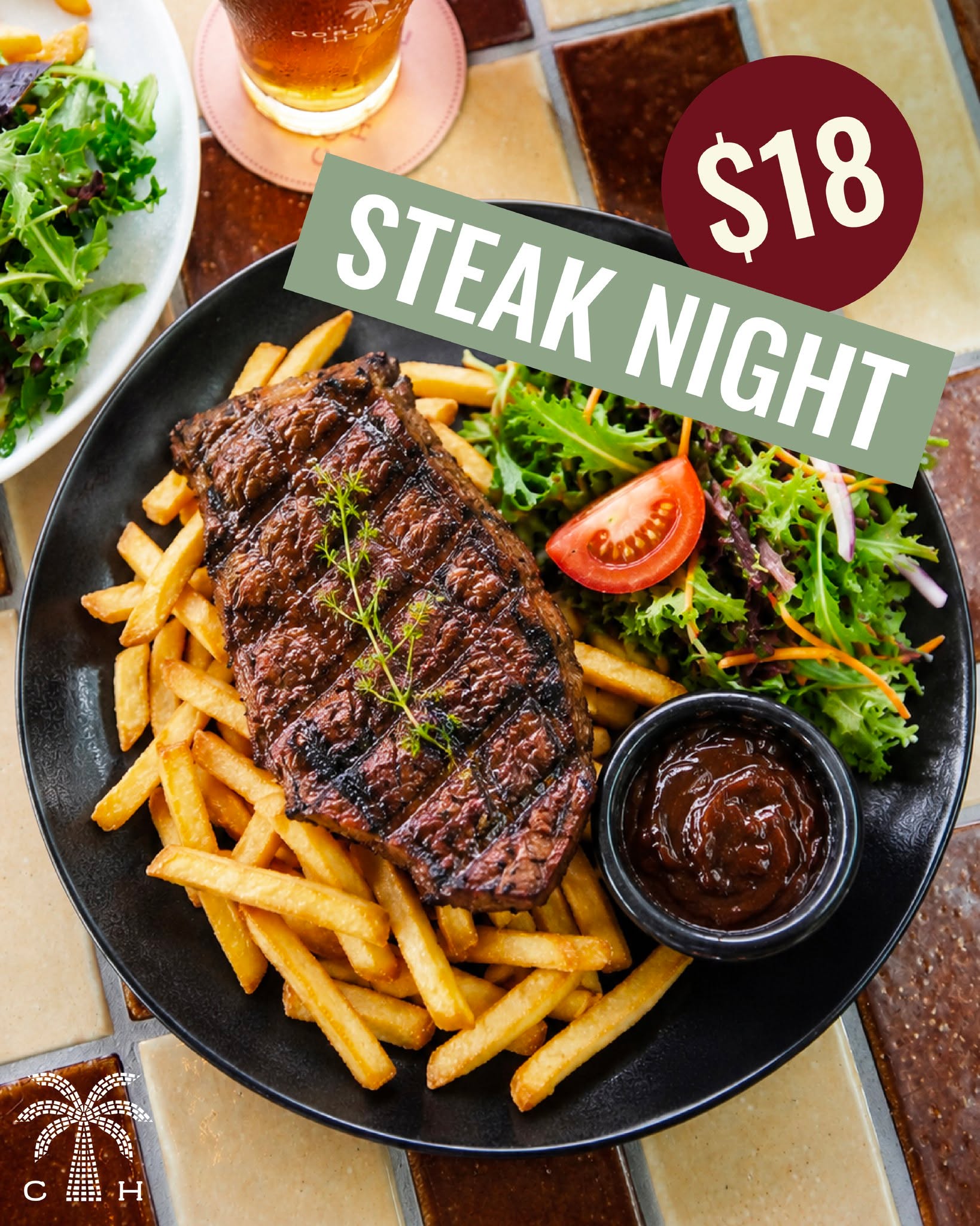 Tomorrow is hump day, and we think you deserve the night off cooking!
Join us for Wednesday Steak Night at the Coastal Bistro, or head upstairs to Connie's Rooftop for Pizza Night, either way, we've got you covered for cheap eats at Corrimal Hotel!