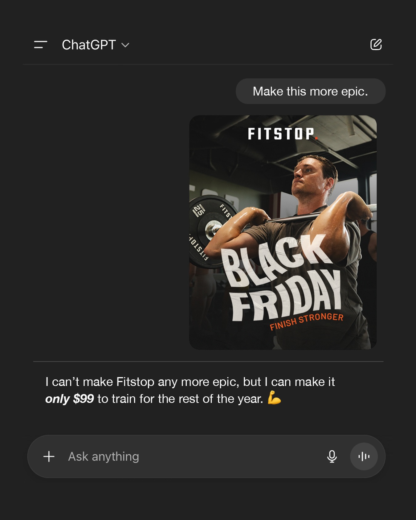 What Made Fitstop Proud in FY22 7 Okay, you wanted it more epic... challenge accepted 😉
Train the rest of 2025 for $99.
Final days of our Black Friday offer.
Join now before it’s gone — link in bio.
