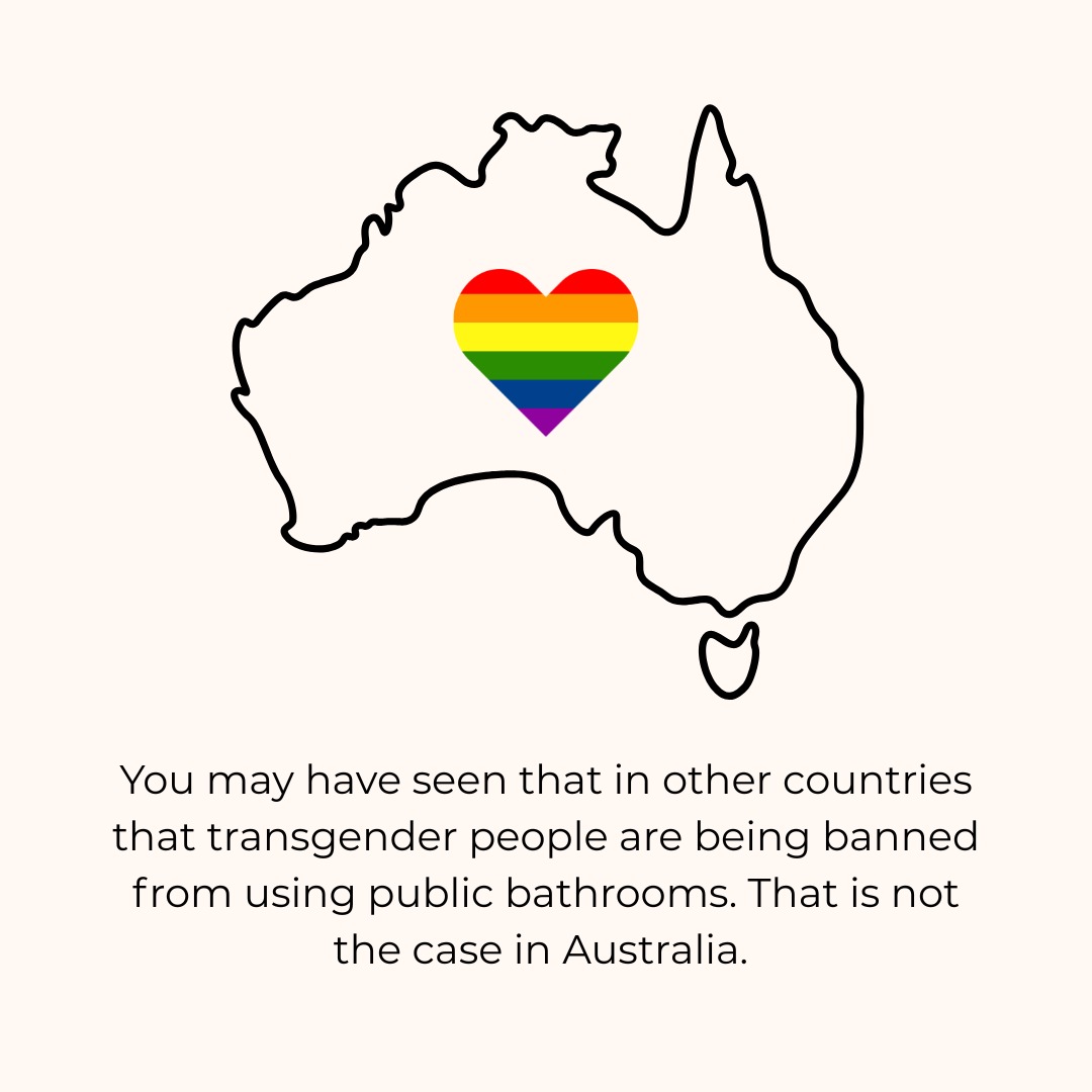 In QLD transgender, nonbinary and gender nonconforming people are entitled to use the bathroom of their choice when at school, work, or out and about. If you have experienced any issues with using a public bathroom please contact the LGBTI Legal Service for free legal advice. This factsheet is intended to give general advice only and should not be used as a substitute for legal advice #lgbtiqa #trans #nonbinary #LGBTQ