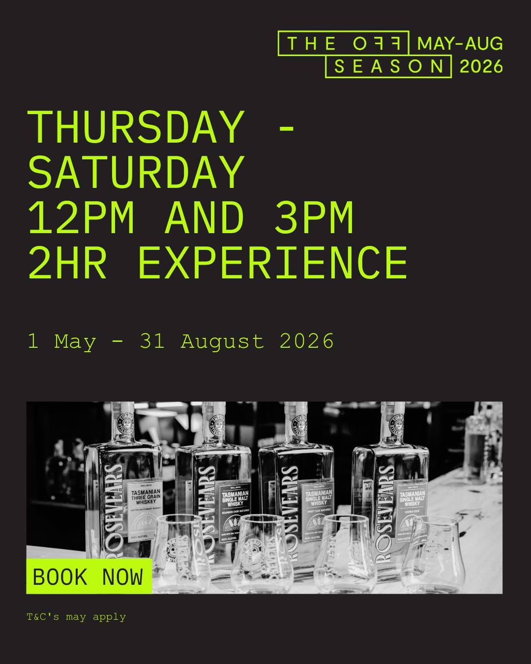 Step inside Turner Stillhouse and experience whisky at its source.Just 15 minutes from Launceston in the heart of the Tamar Valley, this hands-on Off Season experience brings our grain-to-glass approach to life. Go behind the scenes of the distillery, explore the story of Rosevears Whisky, and enjoy a guided tasting flight before the moment that makes this experience truly unforgettable – drawing whisky straight from the barrel to hand-fill and label your own bottle.A rare chance to taste, fill and take home something truly special.Available for a limited time as part of Tasmania’s Off Season.What’s included:
🥃 Welcome drink on arrival
🥃 Guided distillery tour and whisky talk
🥃 Curated Rosevears Whisky flight
🥃 Exclusive cask pull of unreleased whisky
🧀 Premium Tasmanian cheese and charcuterie board
🏷️ Your own hand-filled and labelled 500ml bottle to take homeBook now and make the most of Tasmania’s Off Season.